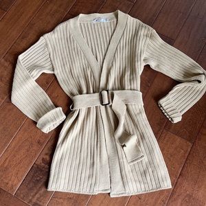 SOLD// MISSGUIDED Tan Belted Long Cardigan